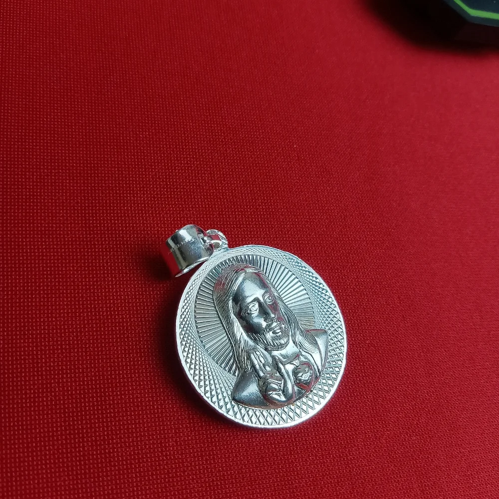 925 Sterling‎ Silver Double Sided Pendant jesus/Virgin Guadalupe Charm Necklace